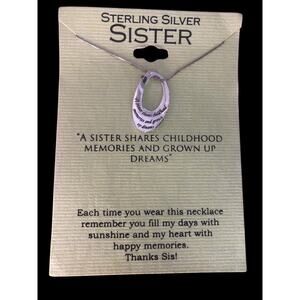 NWT Inspirational 925 Sterling Silver Sister Pendant And 16” Chain